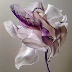 Illustration of a delicate flower in soft pastel colors. The overall composition is shrouded in a light mist and a sense of calm understatement