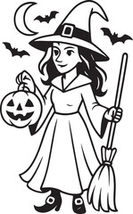 Halloween Witch Outline Drawing