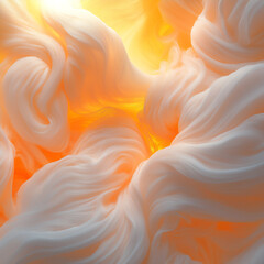 Weightless threads of silky texture intertwine to create graceful, airy patterns. Orange-gold shimmers enhance the luminous effect, adding softness and volume to the illustration