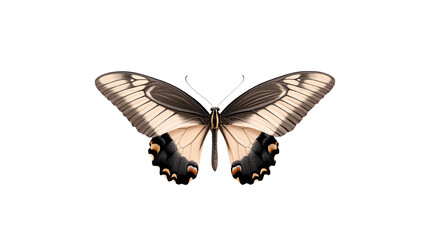 Fototapeta premium A beautiful butterfly with black and cream wings, isolated on a white background, showcasing its delicate features.