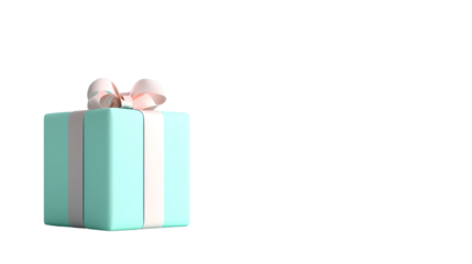 A beautiful mint gift box with a pink ribbon, perfect for celebrations and special occasions, isolated on a white background.
