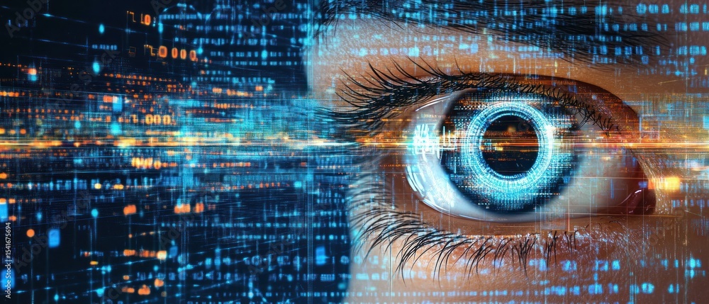 Poster digital eye with code overlay