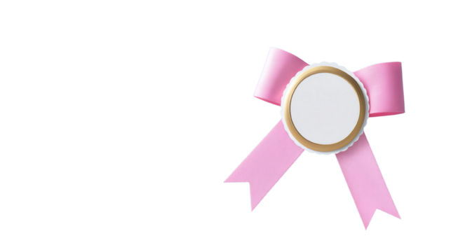 A pink ribbon and badge on a white isolated background, perfect for awards and celebrations.