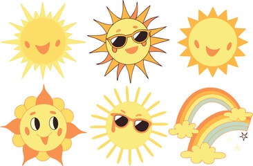 Bright Sun Clipart Set for Summer and Weather Themes. Hand Drawn Sun Illustrations Collection for Design Projects. Cartoon Sun Clipart Bundle for Kids and Crafts. Decorative Sun Icon Set for Creative