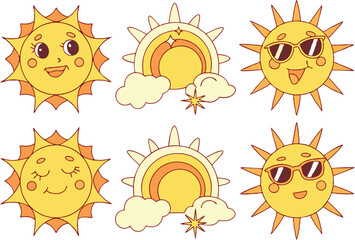Bright Sun Clipart Set for Summer and Weather Themes. Hand Drawn Sun Illustrations Collection for Design Projects. Cartoon Sun Clipart Bundle for Kids and Crafts. Decorative Sun Icon Set for Creative