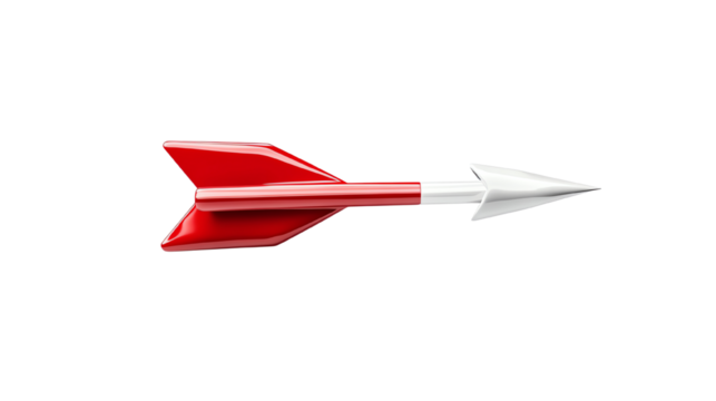 A sleek red rocket arrow design on a white isolated background, symbolizing speed and innovation.
