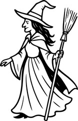 Halloween Witch Outline Drawing
