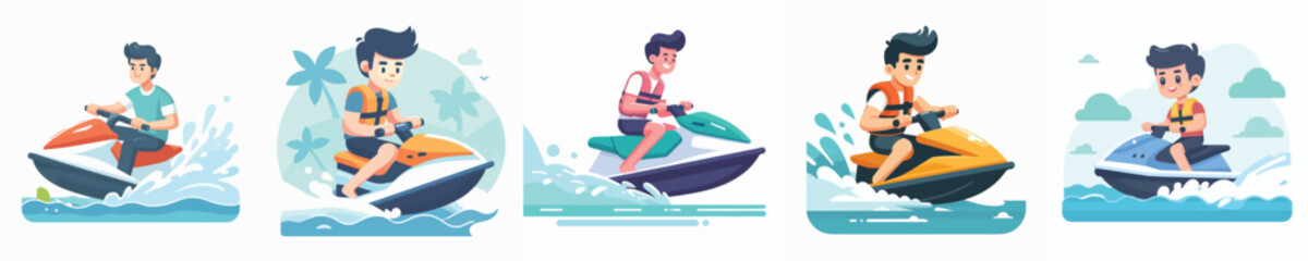 vector character playing jet ski in the sea