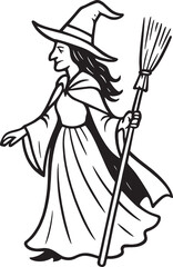 Halloween Witch Outline Drawing
