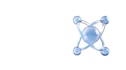 Blue atom graphic symbolizing atomic structure on a white background.