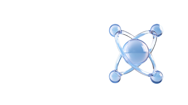 Blue atom graphic symbolizing atomic structure on a white background.