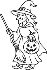 Halloween Witch Outline Drawing