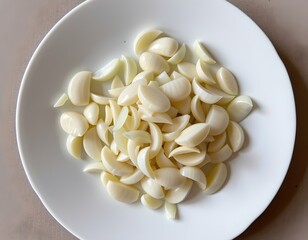 Fresh Chopped Garlic Cloves on White Plate Culinary Ingredient Food Photography
