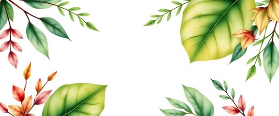 Elegant watercolor exotic leaf set, isolated white background, wedding frame elements,  leaves,  plant