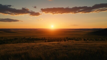 Golden Sunset Over a Prairie Landscape