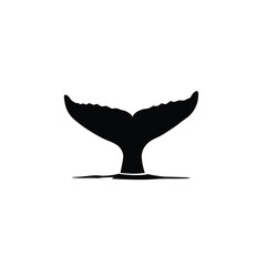 Black Whale Tail Silhouette Ocean Icon White Background Vector