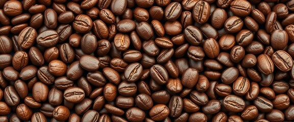Fototapeta premium Close-up vector seamless pattern of rich brown coffee beans, brown, drink