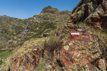 long-distance trail, High Pyrenean Route (HRP) towards the Certascan refuge, Pallars Sobir&agrave; region, Lleida, Catalonia, Spain
