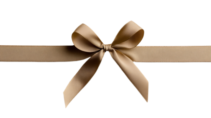 Elegant beige bow with ribbon isolated on a white background, perfect for gift wrapping or decorative purposes.