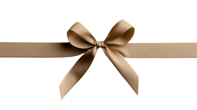 Elegant beige bow with ribbon isolated on a white background, perfect for gift wrapping or decorative purposes.