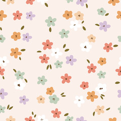 colorful  flowers with leaves seamless pattern , vector , illustration