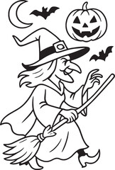 Halloween Witch Outline Drawing