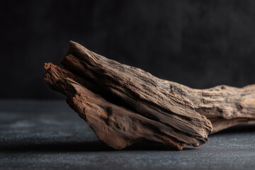 Close-up of Dry Driftwood on Dark Background with Rich Texture
