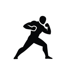 Black Silhouette Boxer Aggressive Punch Vector Icon
