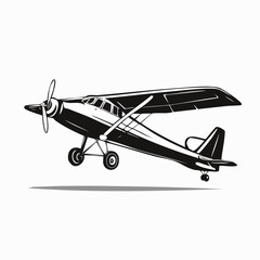 A small single-engine plane flying overhead against the sky image vector.