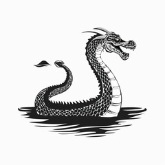 Black and white Loch Ness monster Nessie in the lake image vector isolated on white background.