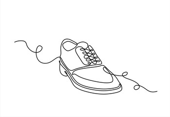 Classic men's shoes in continuous line art drawing style. Dress shoes minimalist black linear sketch isolated on white background. Hand drawn one line vector. Editable stroke
