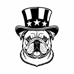 Cute White English Bulldog In Uncle Sam Hat Image vector isolated on white background.