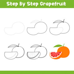 Step By Step Drawing Lessons For Kids. Grapefruit Drawing Tutorial On How To Draw. Step By Step Image Repetition. Vector illustration Adobe Stock