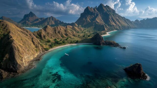 Panoramic view of Padar Island, Komodo National Park, Labuan Bajo, Flores, Indonesia