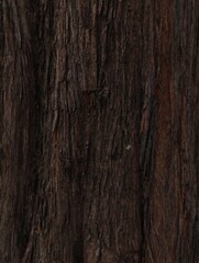 The bark's surface texture is revealed in this photo, showcasing a rough, dark brown hue with distinct grooves and cracks that hint at its natural aging.