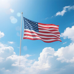 American Flag Waving Proudly Against a Clear Summer Sky