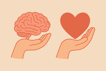 Hands holding brain and heart illustration