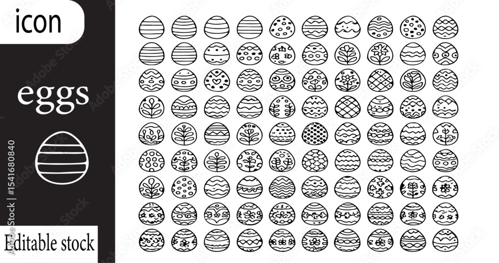 Poster collection of easter egg icons in a grid pattern showcasing various decorative designs and patterns 