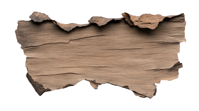 Wood texture with rough edges, ideal for design and artistic projects, isolated on a white background.
