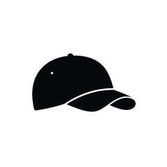 Black Silhouette Baseball Cap Vector Icon White Background