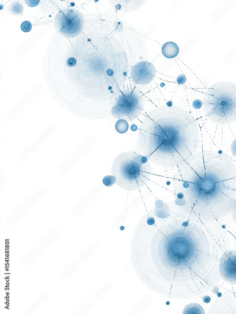 Poster Floating Bubbles Connected by Curved Dotted Lines Creating a Vibrant Network of Care in a Minimalistic Design