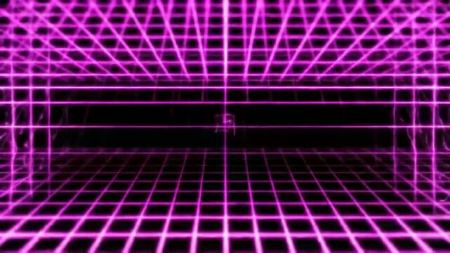 Pink gridlines on a black background, creating a futuristic, digital space