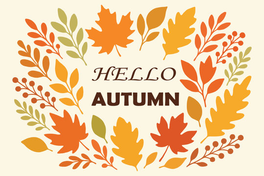 Autumn leaves wreath hello autumn greeting card design