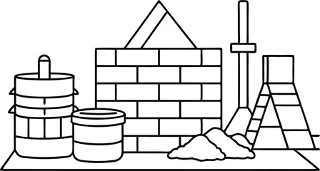 Vector illustration of a house painter at a construction site, designing a building project