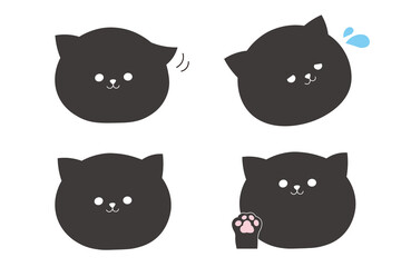 Fototapeta premium かわいい黒猫の表情アイコンセット