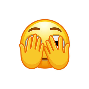 Face with Peeking Eye vector emoji illustration icon symbol no way shocked hiding behind hands, vector 10 eps.