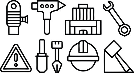 Black silhouette vector icon set of construction tools illustration
