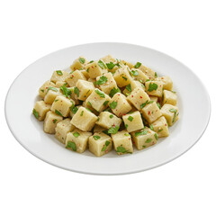 Cubed potato salad with fresh herbs and spices