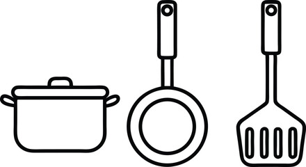 Isolated stainless steel kitchen utensils set with a strainer and spoon, perfect for cooking food in any pan