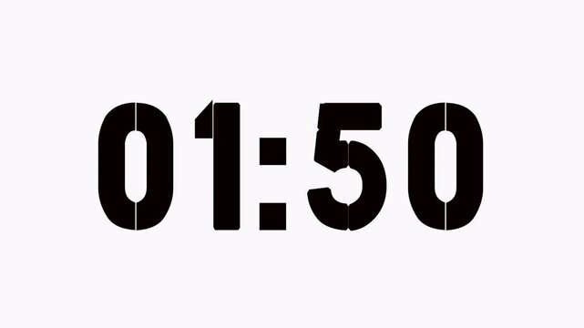  2 minutes countdown timer animation with minutes and seconds isolated on black screen,2 mint countdown timer on white background.